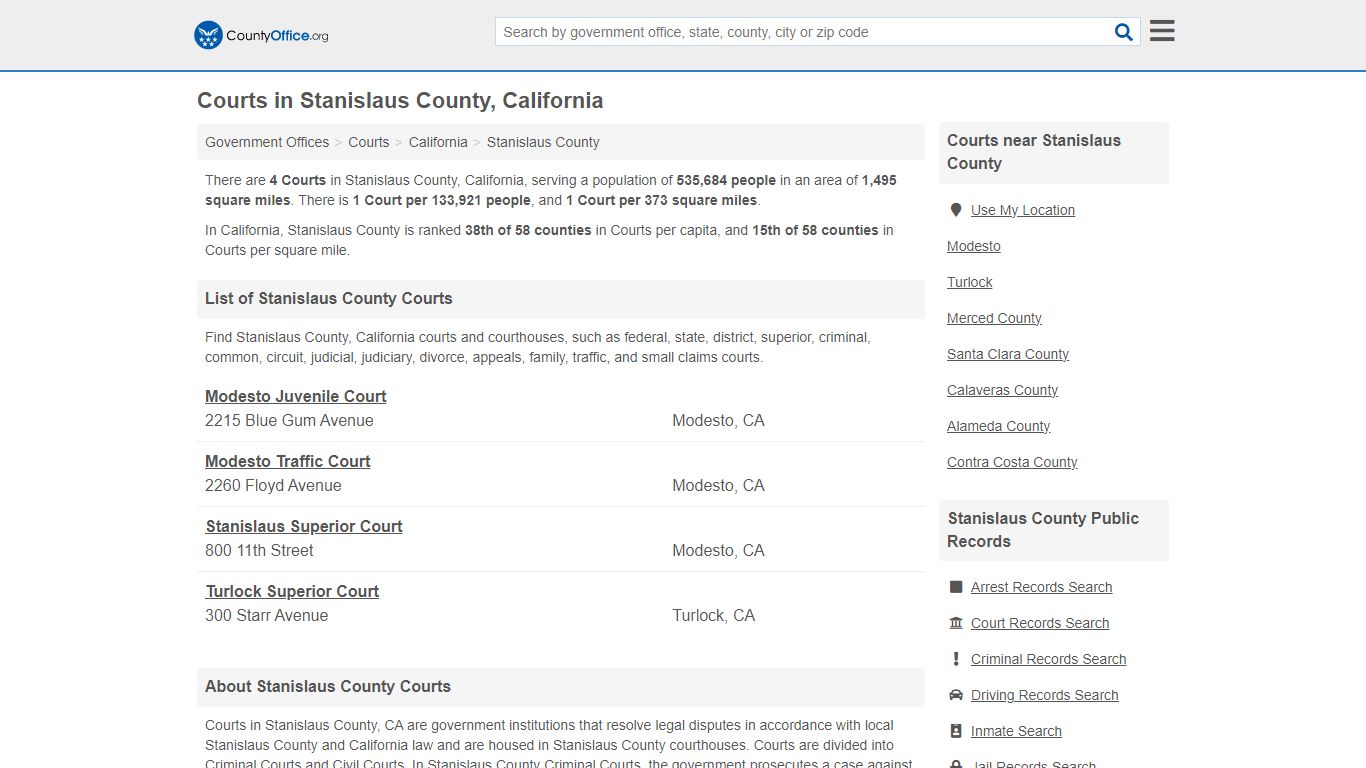 Courts - Stanislaus County, CA (Court Records & Calendars)